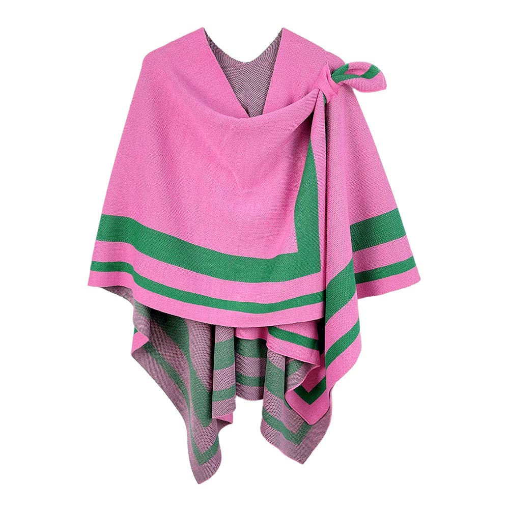 Pink with Green Stripes Shoulder Strap Poncho