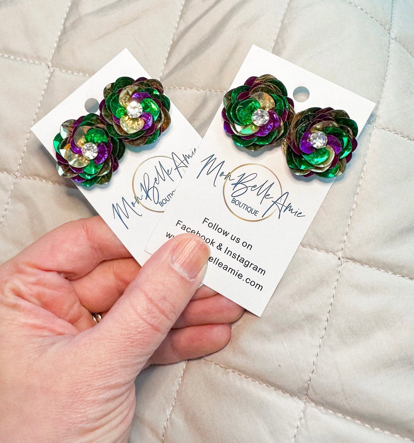 Mardi Gras Sequin Flower Stud Earrings