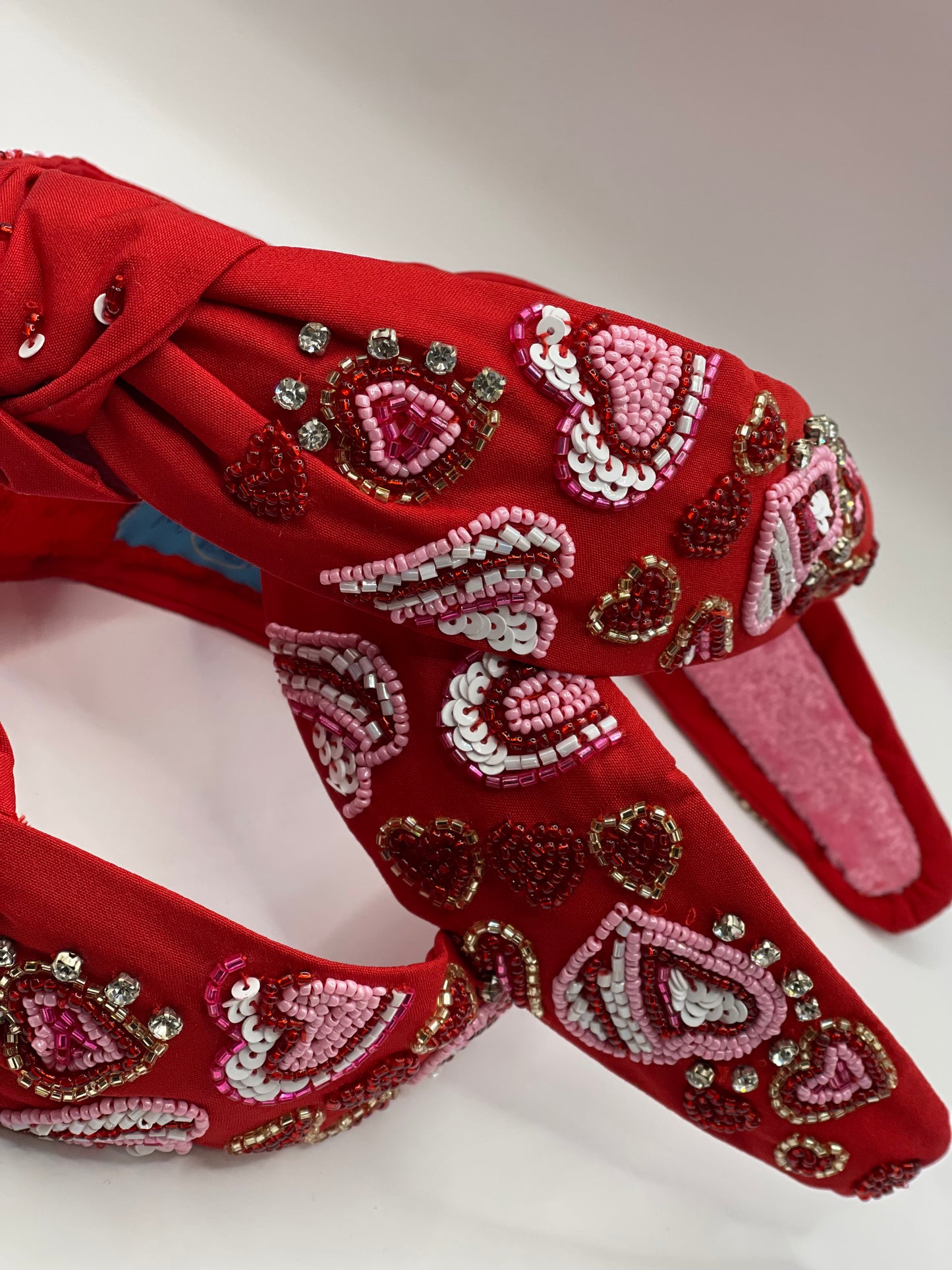 Red Beaded Valentine Hearts Knotted Headband
