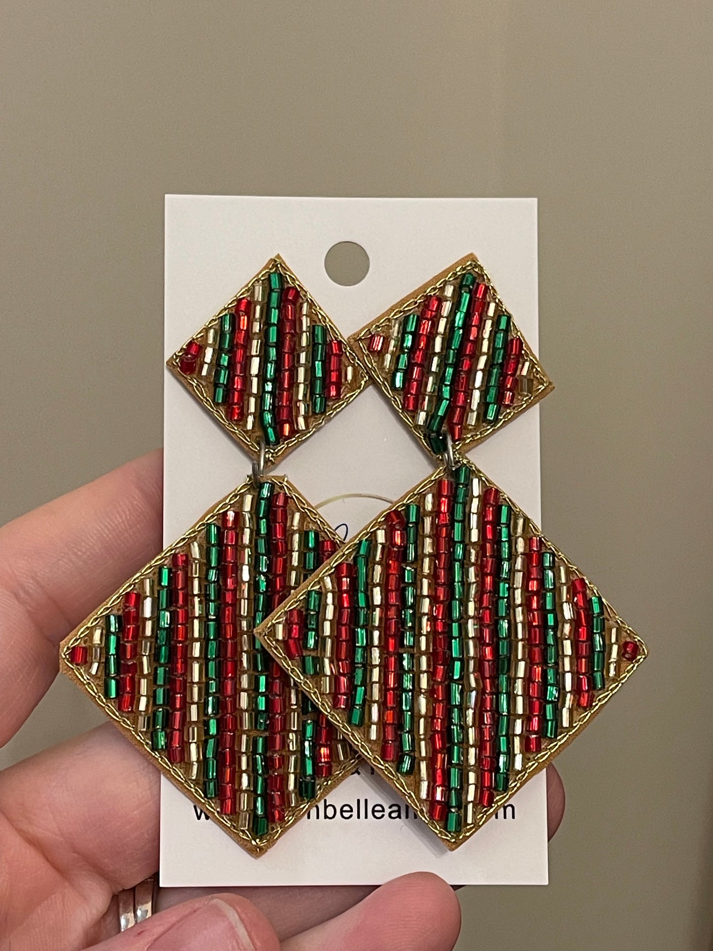 Christmas Diamond Dangles - Red/Green/Gold