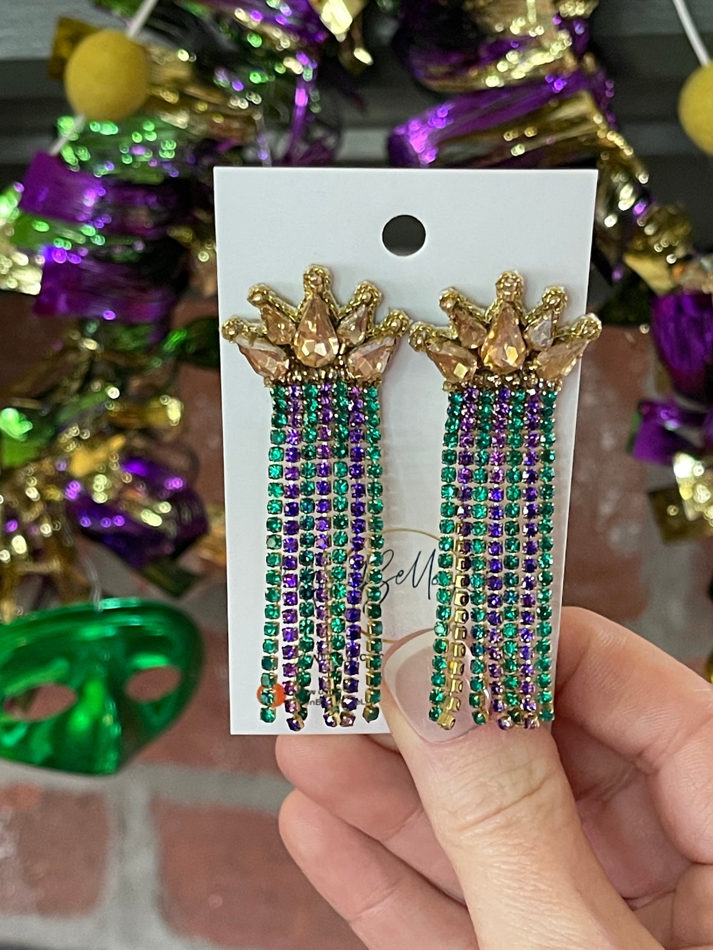 Mardi Gras Crown Dangle Earrings