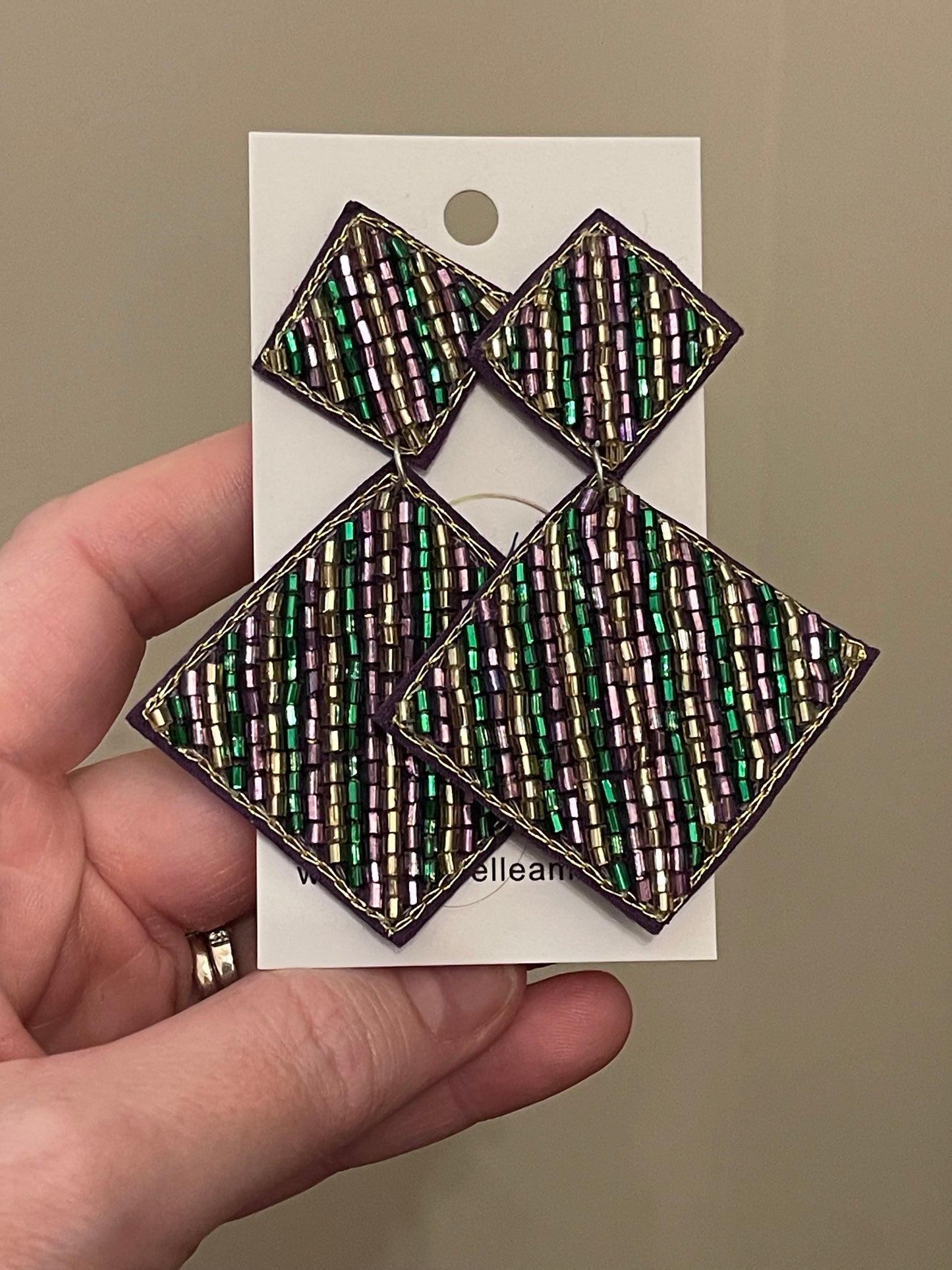 Mardi Gras Diamond Dangles - Purple/Green/Gold