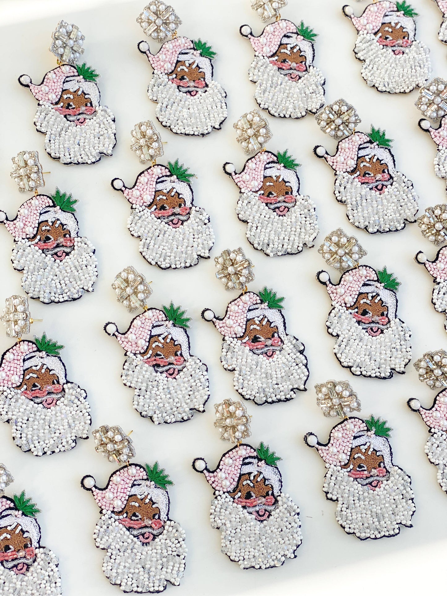 Multicultural Vintage Pink Santa Earrings