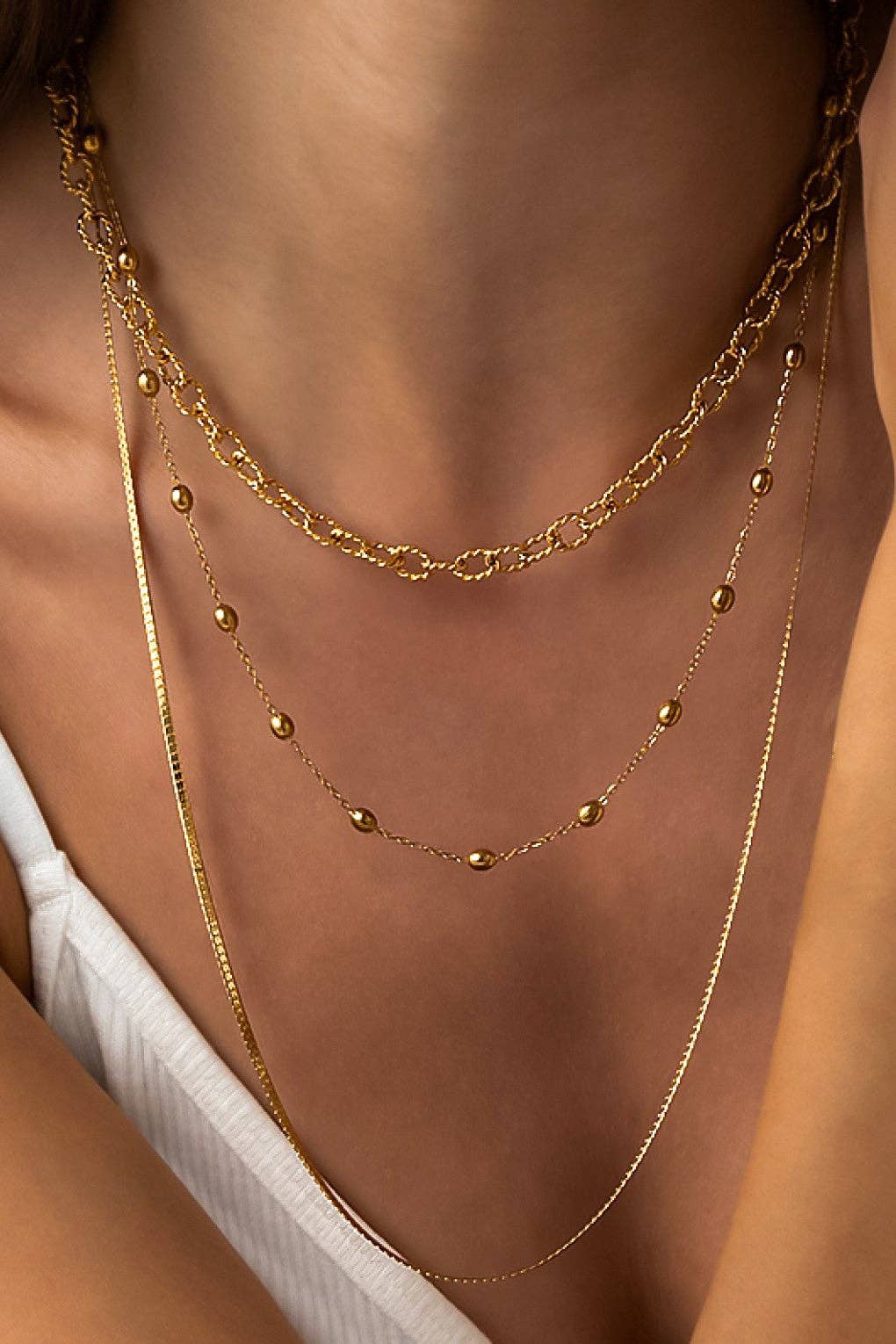 18K Gold Plated Waterproof Stainless Steel Chain Necklace - 7546: S0OX3T7546