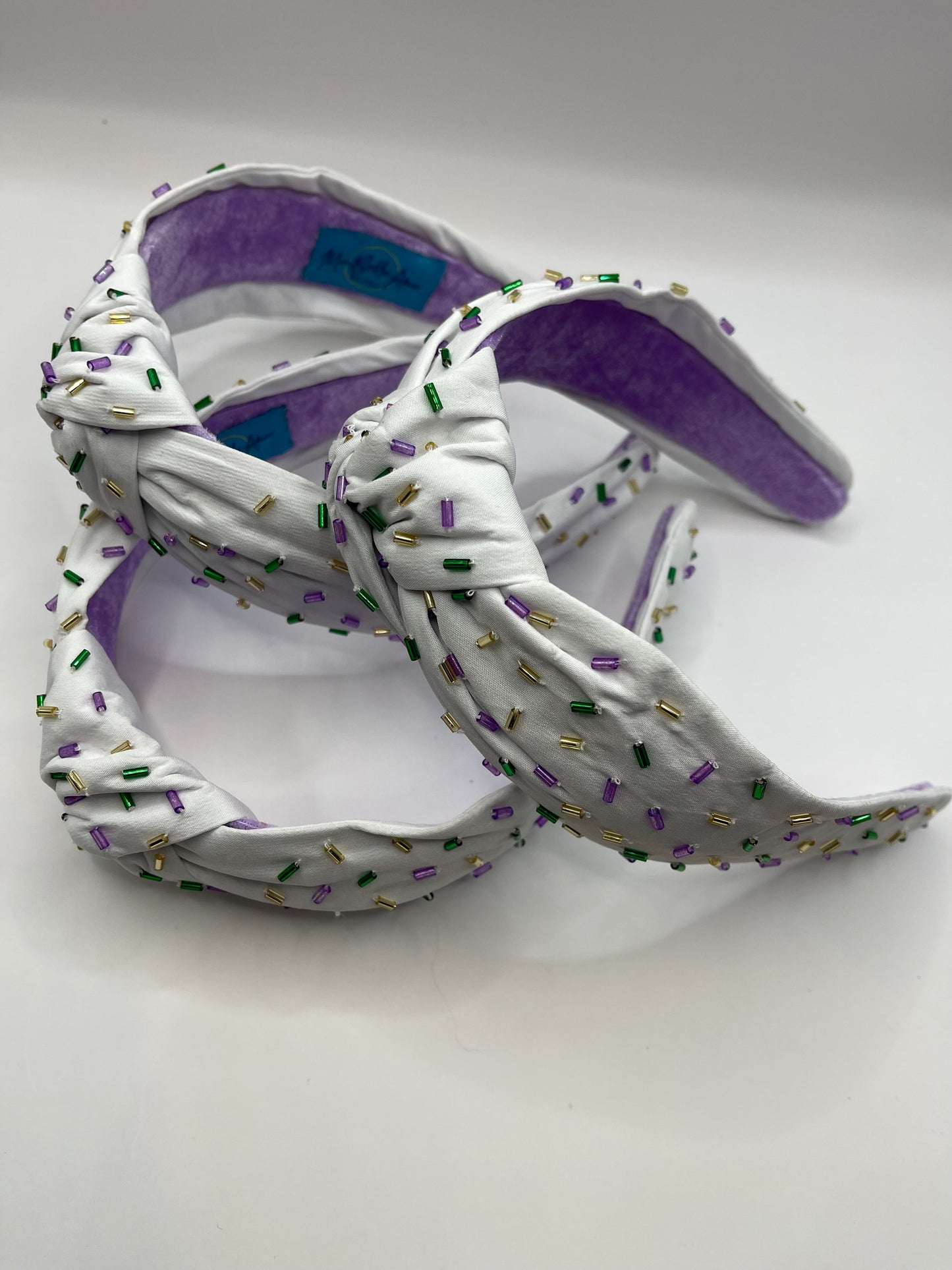 White Mardi Gras Confetti knot headband