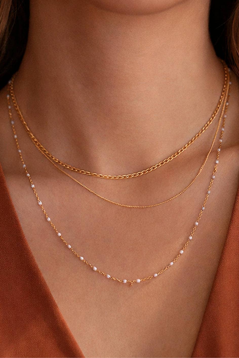 18K Gold PVD Plated Waterproof Stainless Steel Chain Necklace - 7537: S0OX3T7537