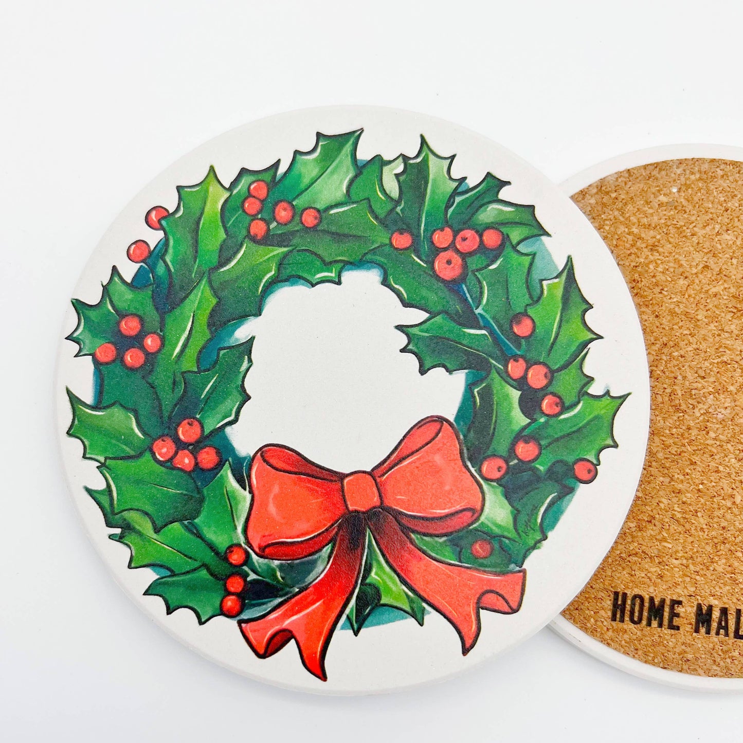Holly Holiday Wreath Coaster - Christmas December Decor