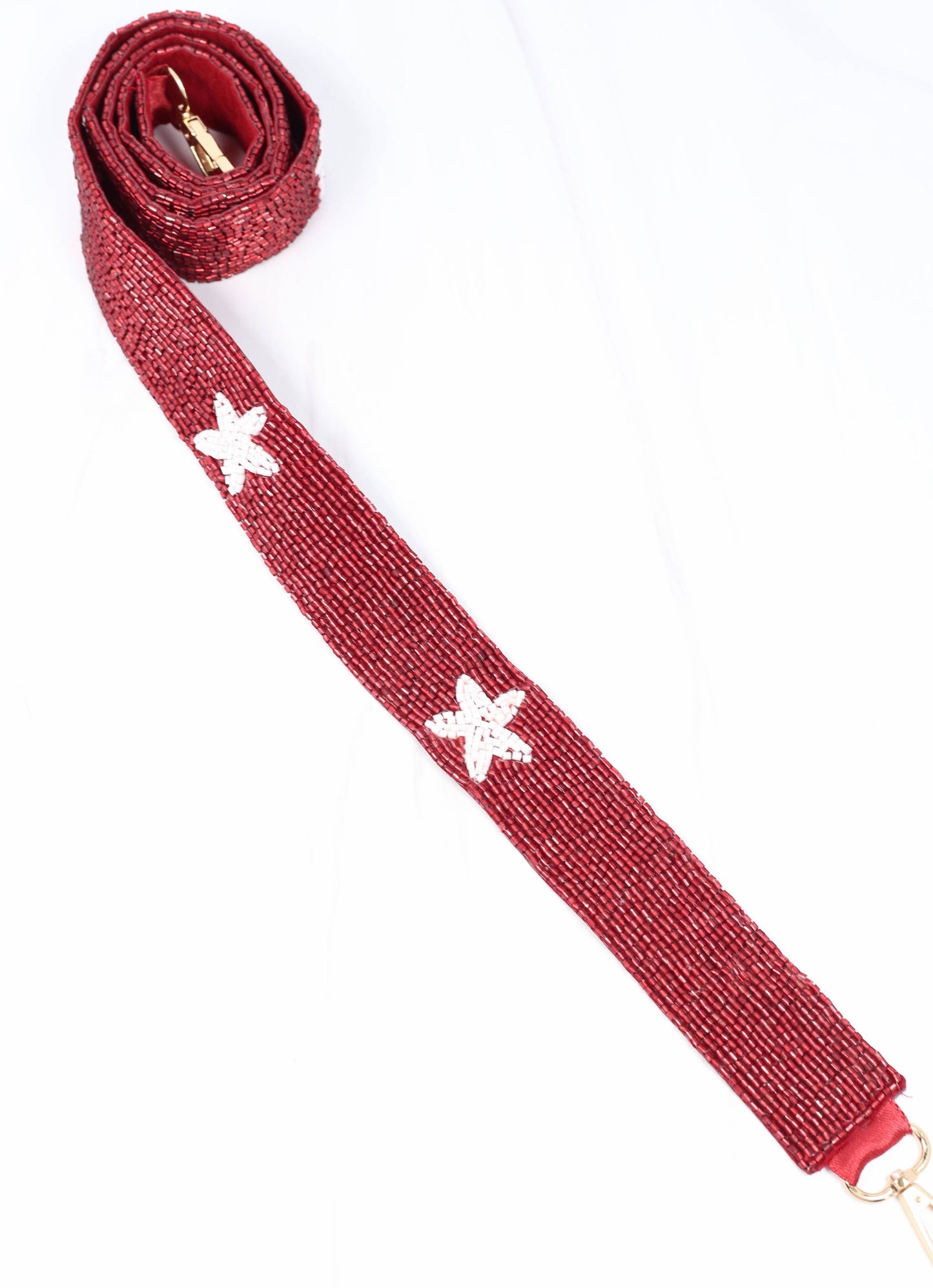 Star Beaded Crossbody Strap DARK RED WHITE