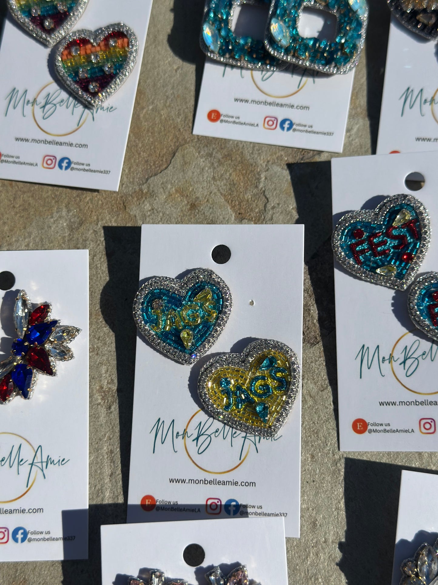 Jags Heart Shaped Beaded and Jeweled Stud Earrings