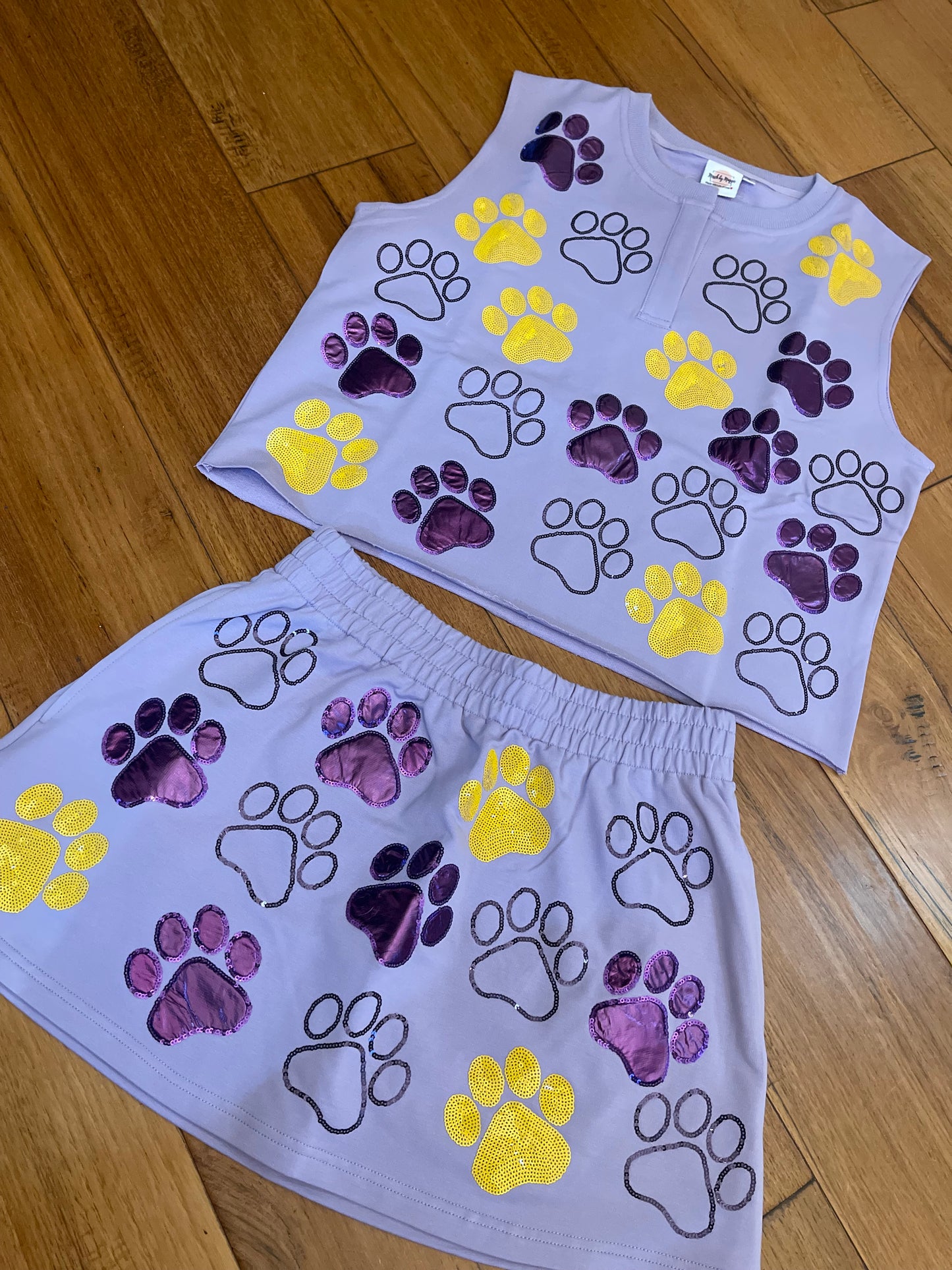 Purple and Yellow Paw Print Skort