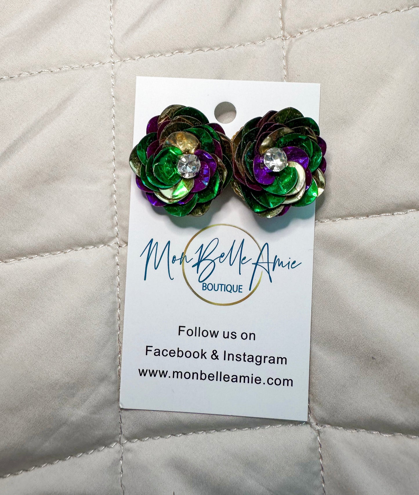 Mardi Gras Sequin Flower Stud Earrings