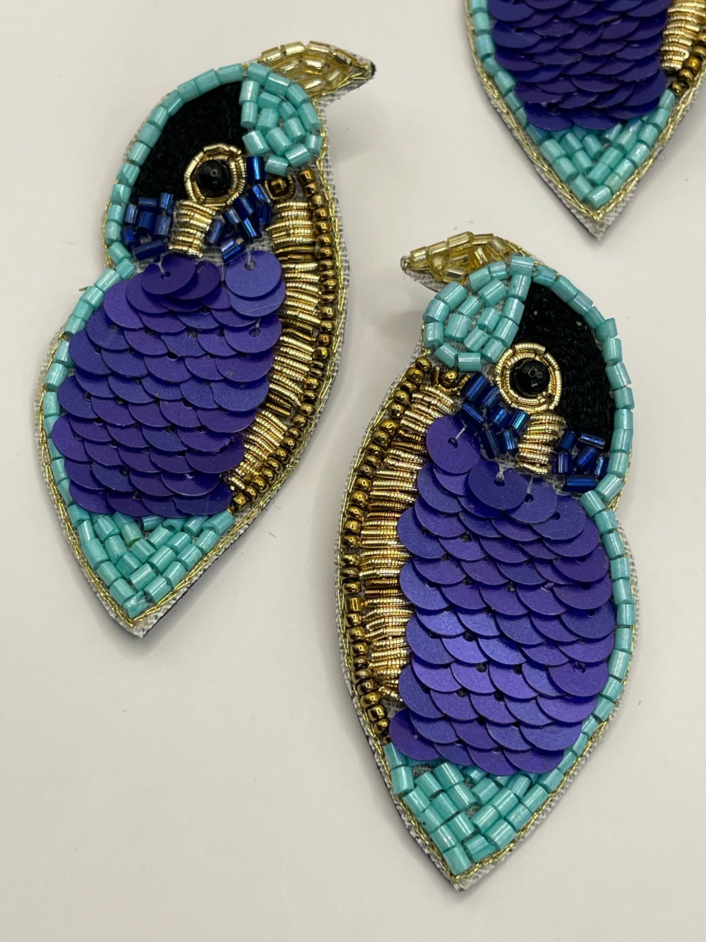 Turquoise and Purple Tropical Bird Earrings