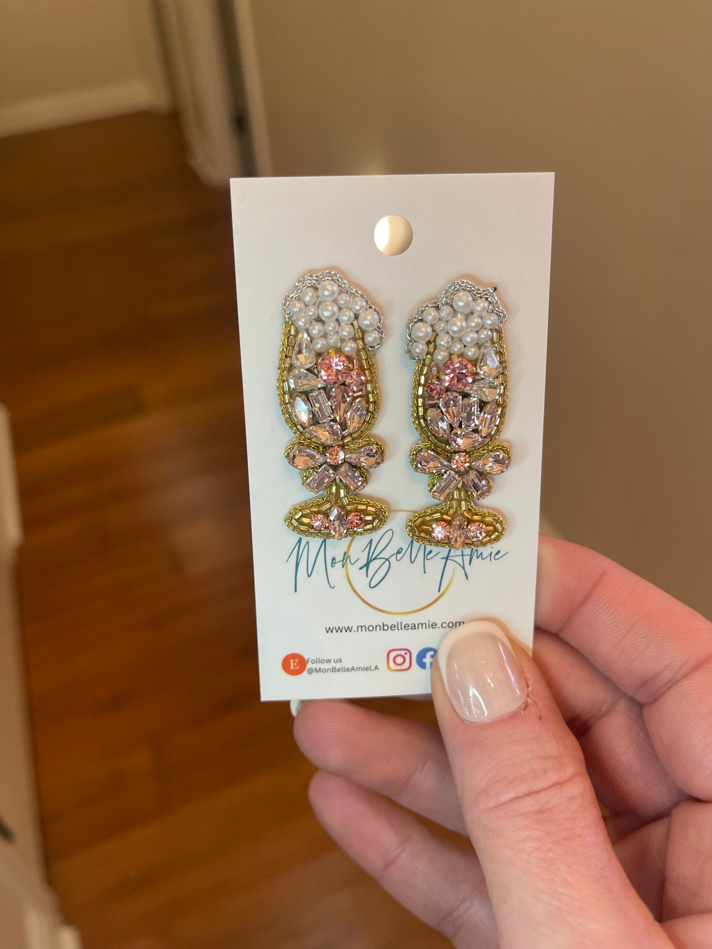 Pink Champagne & Bubbles Stud Earrings