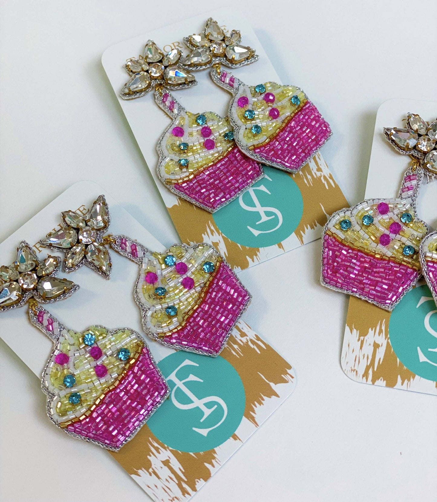 Beaded Birthday Cupcake Earrings