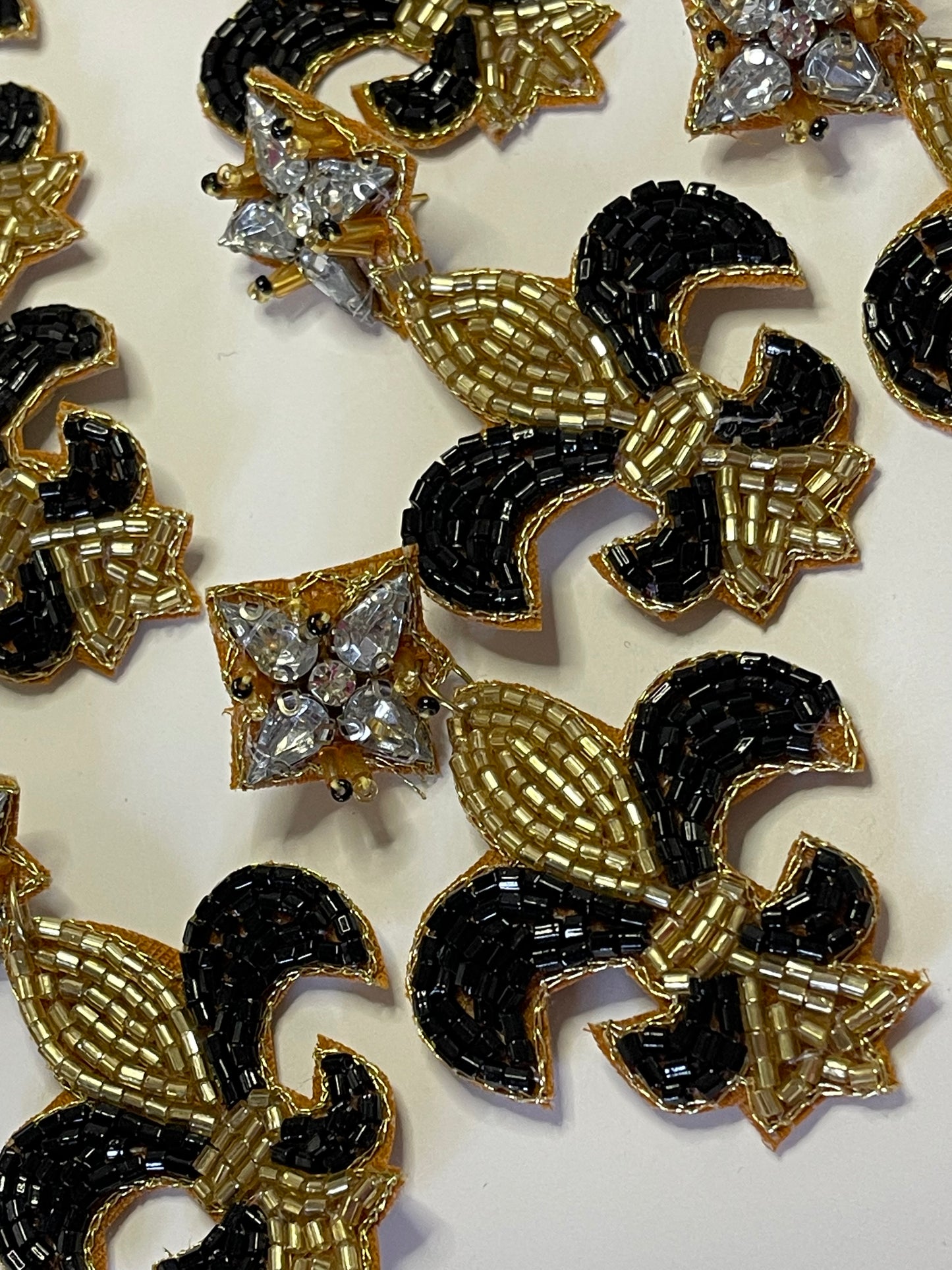 Sophisticated Smaller Black and Gold Beaded Dangle Fleur de Lis Earrings