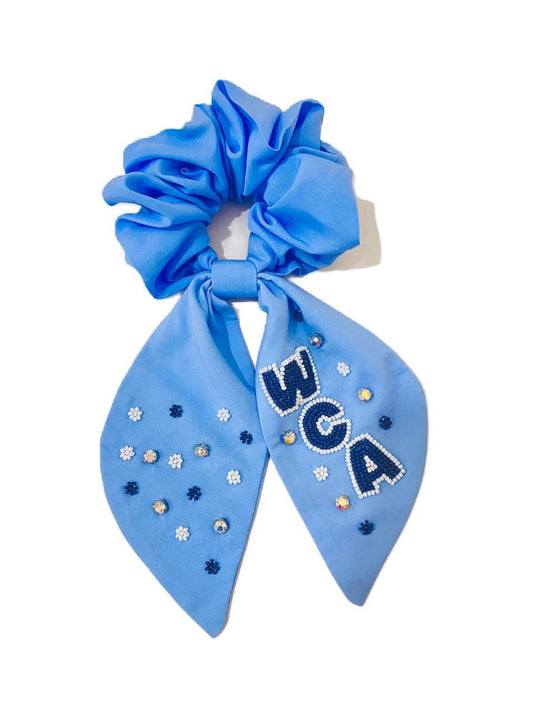 Blue WCA Beaded Rhinestone Scrunchie