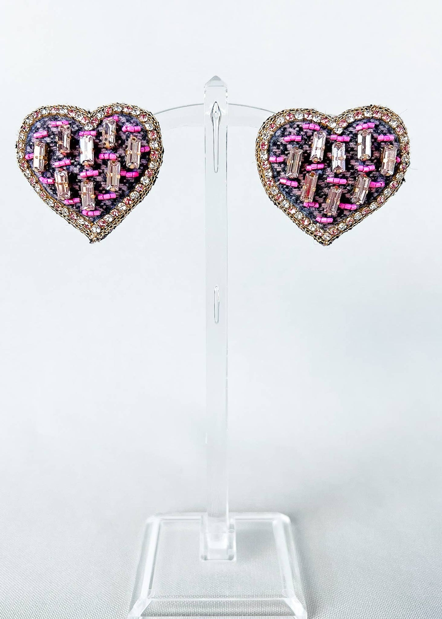 Navy Tweed Heart Earrings