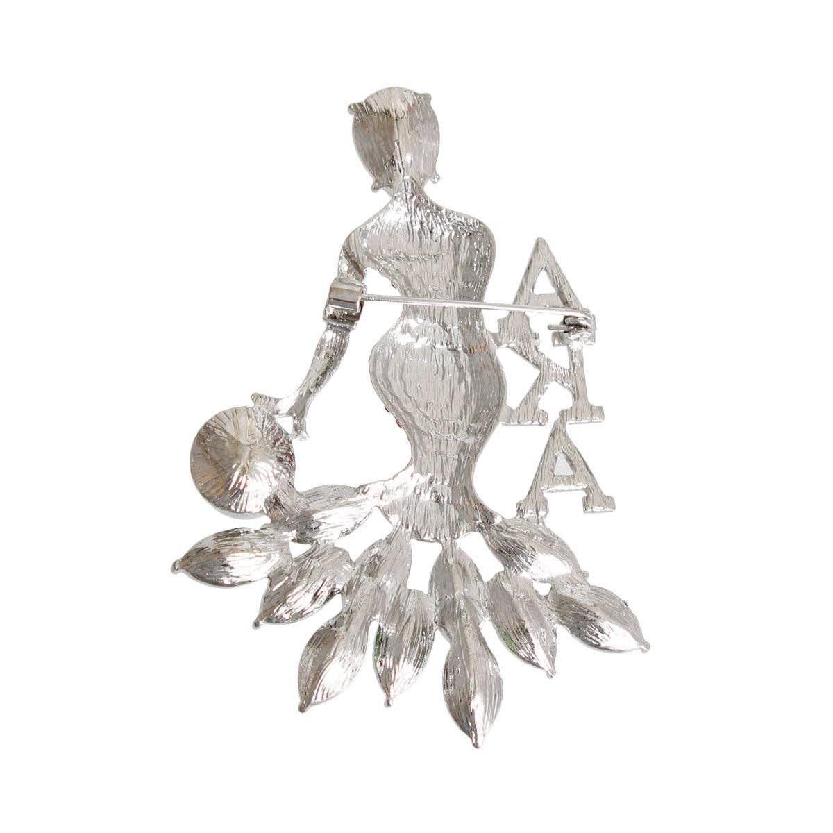 AKA Pink Green Woman Sorority Pin: Pink and Green / Rhodium / 3.25 x 2.25 inches