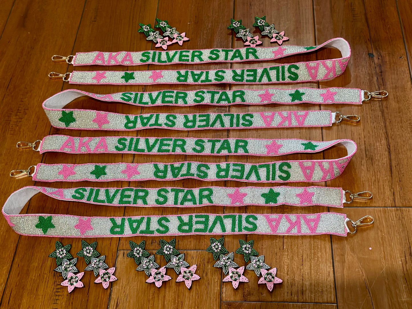 Silver Stars Alpha Kappa Alpha Sorority Beaded Purse Strap