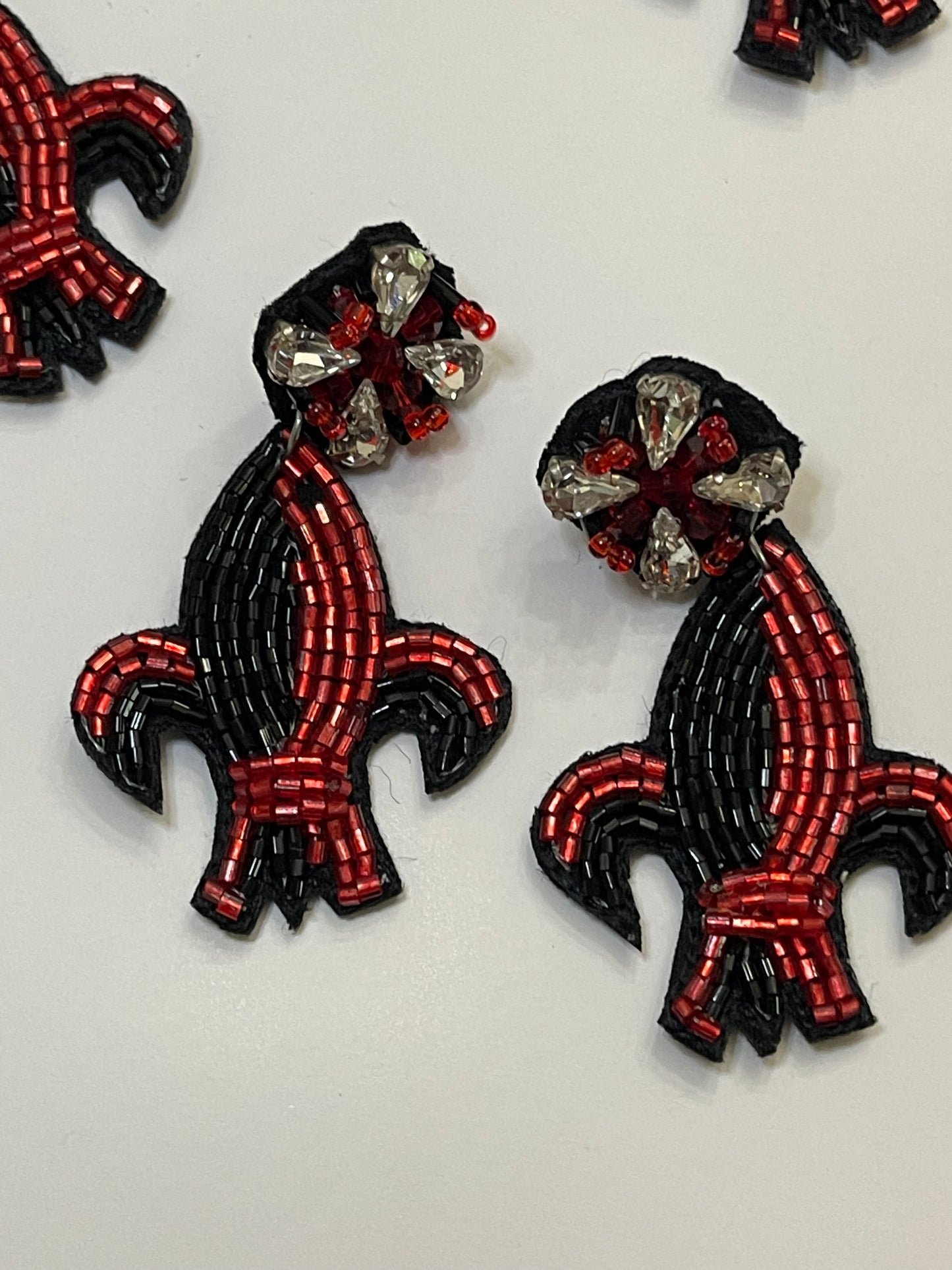 Red and Black Fleur de Lis Beaded Earrings