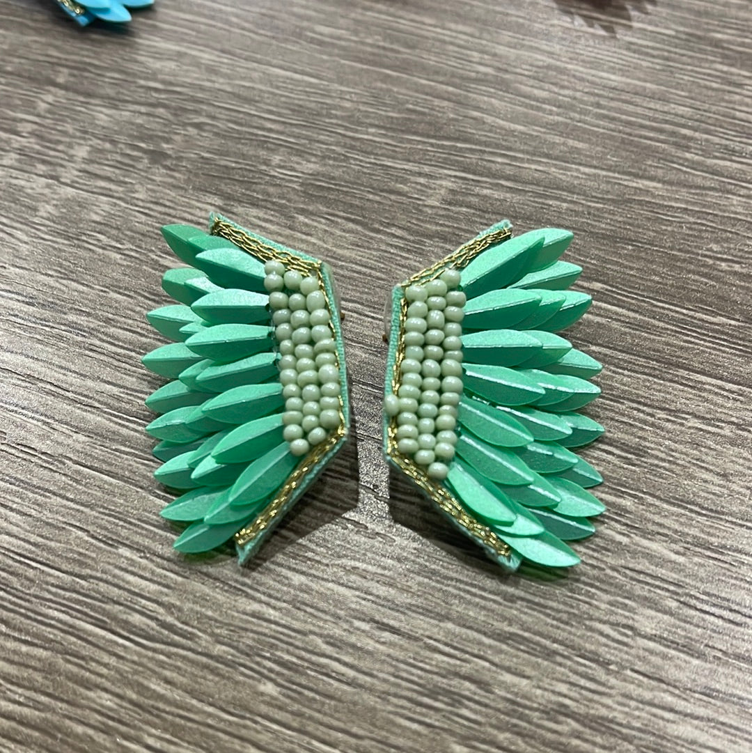 Mint Wing Stud Earrings