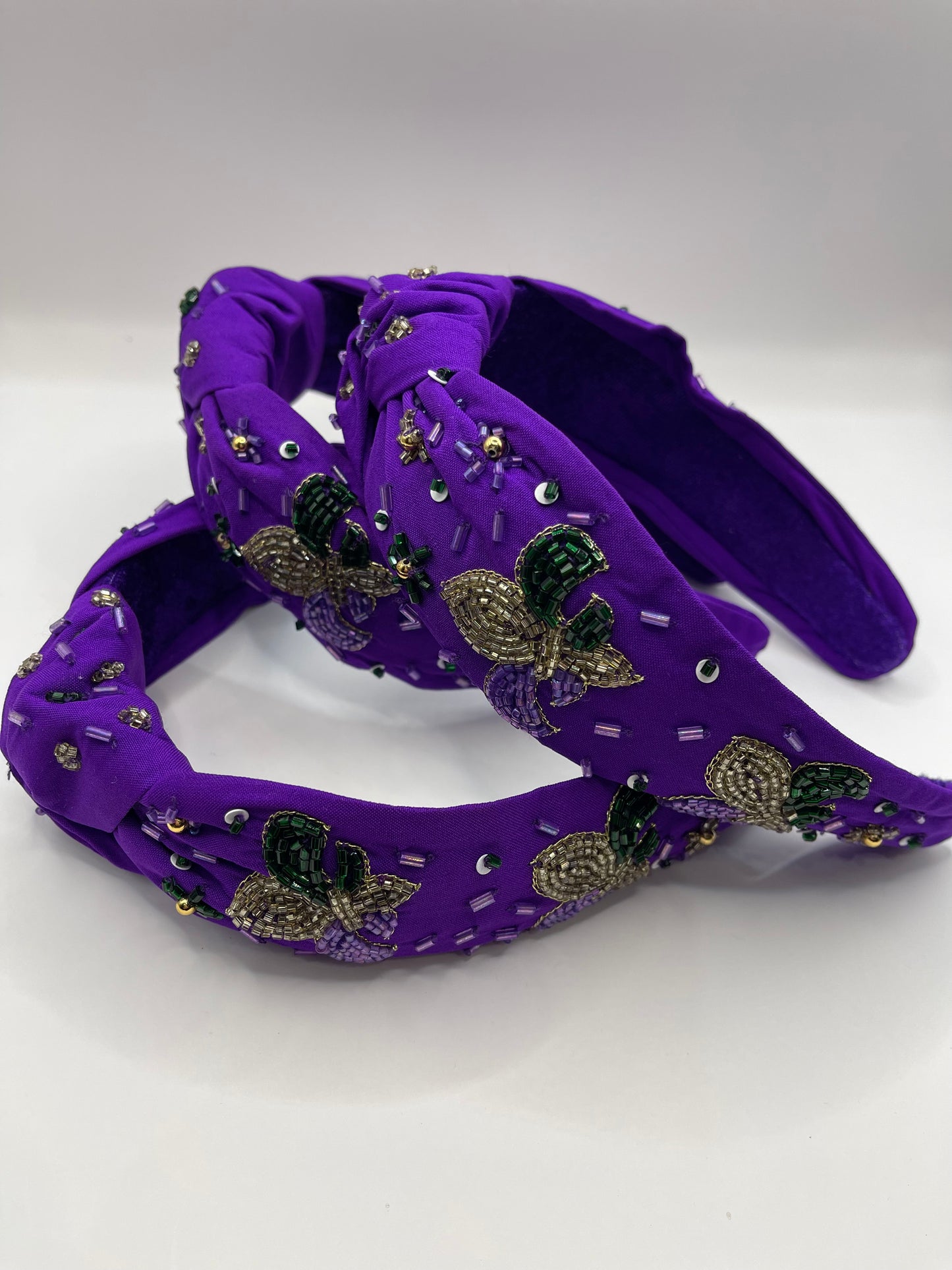 Purple Mardi Gras Fleur de lis knot headband