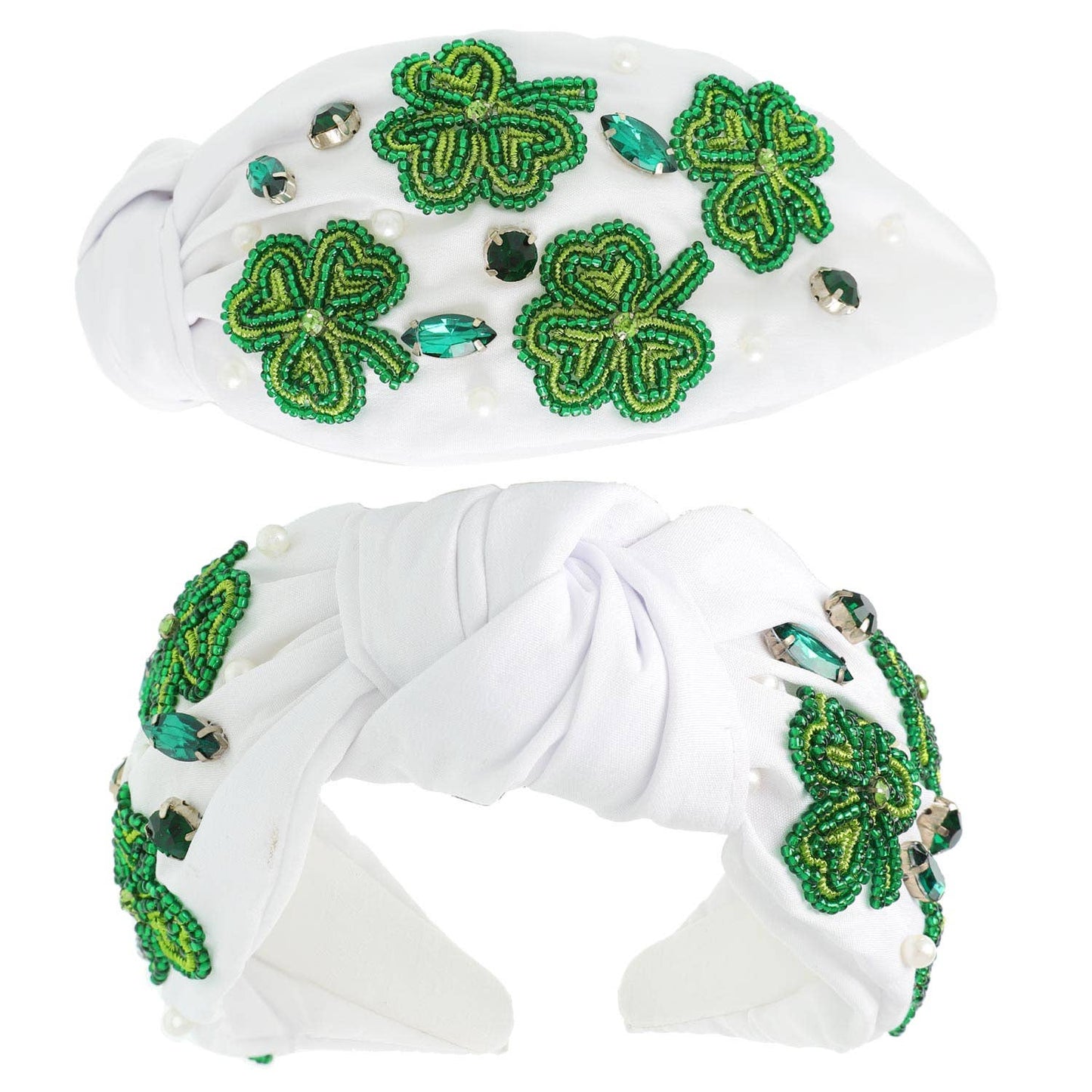 Saint Patrick's Shamrock Beaded Knotted Headband: Green