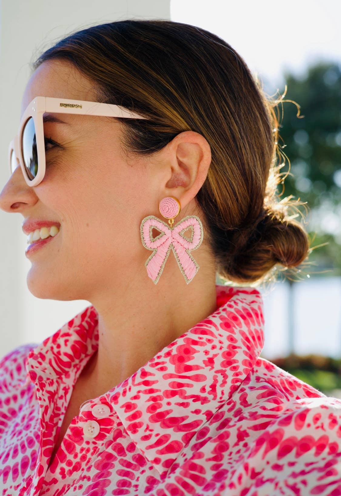 Bow Raffia Earrings | Light Pink