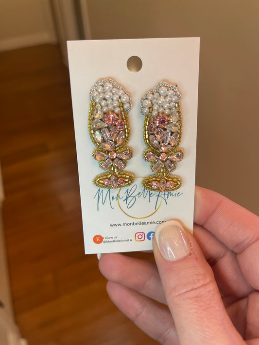 Pink Champagne & Bubbles Stud Earrings