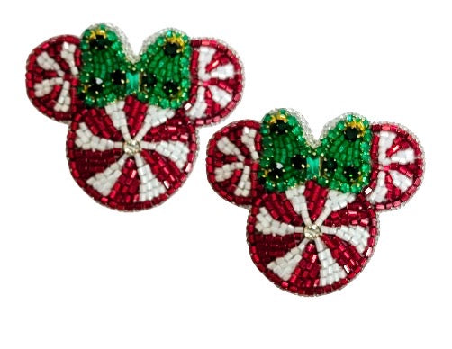 Christmas Peppermint Mouse Stud Earrings
