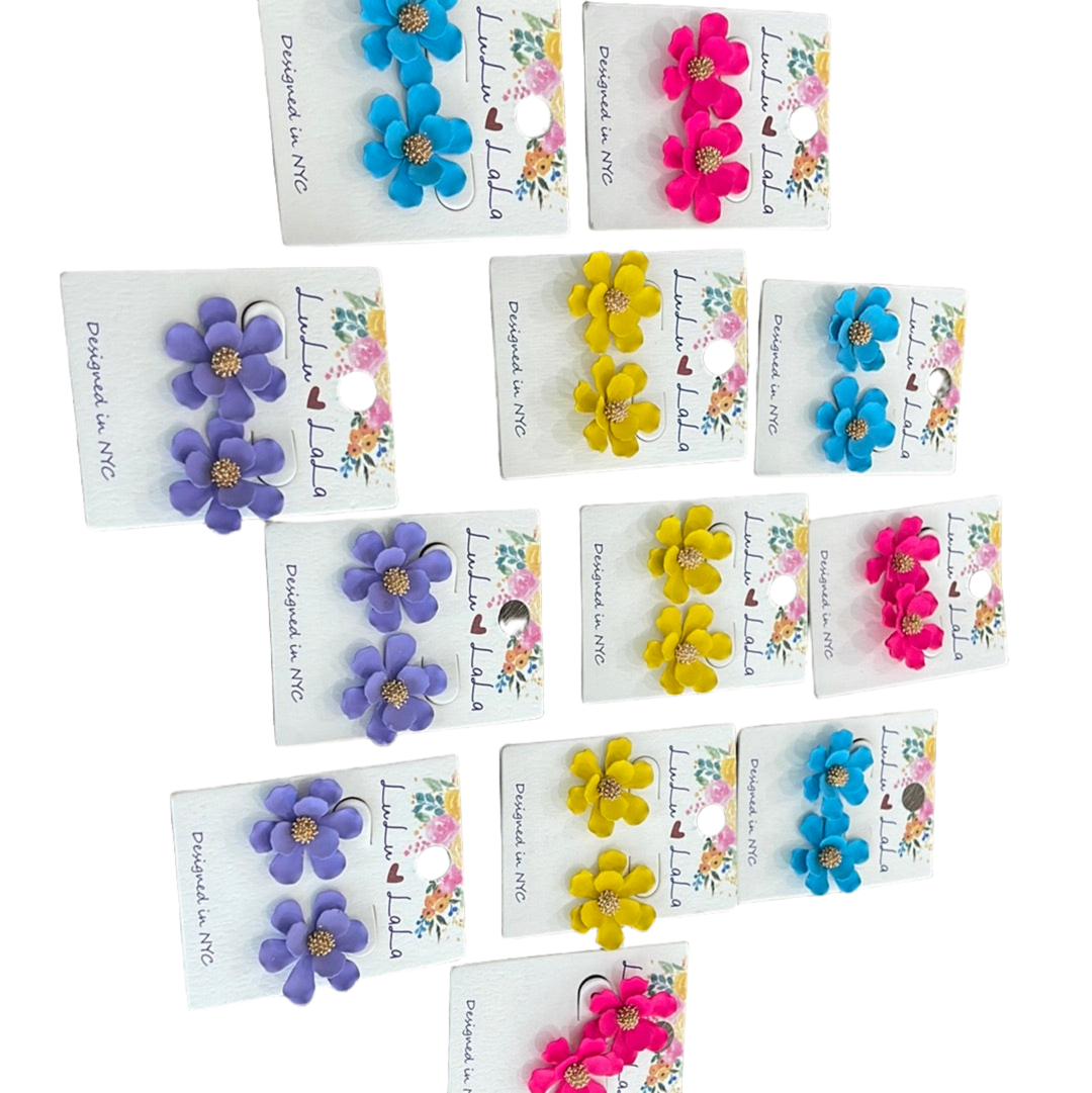 Hot Pink Flower Stud Earrings