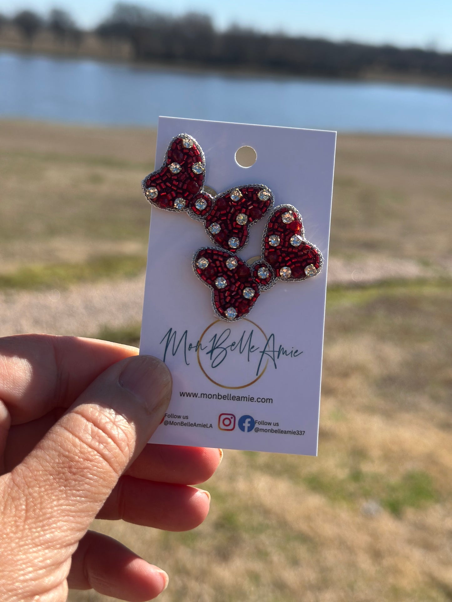 Red Polka Bow Stud Earrings