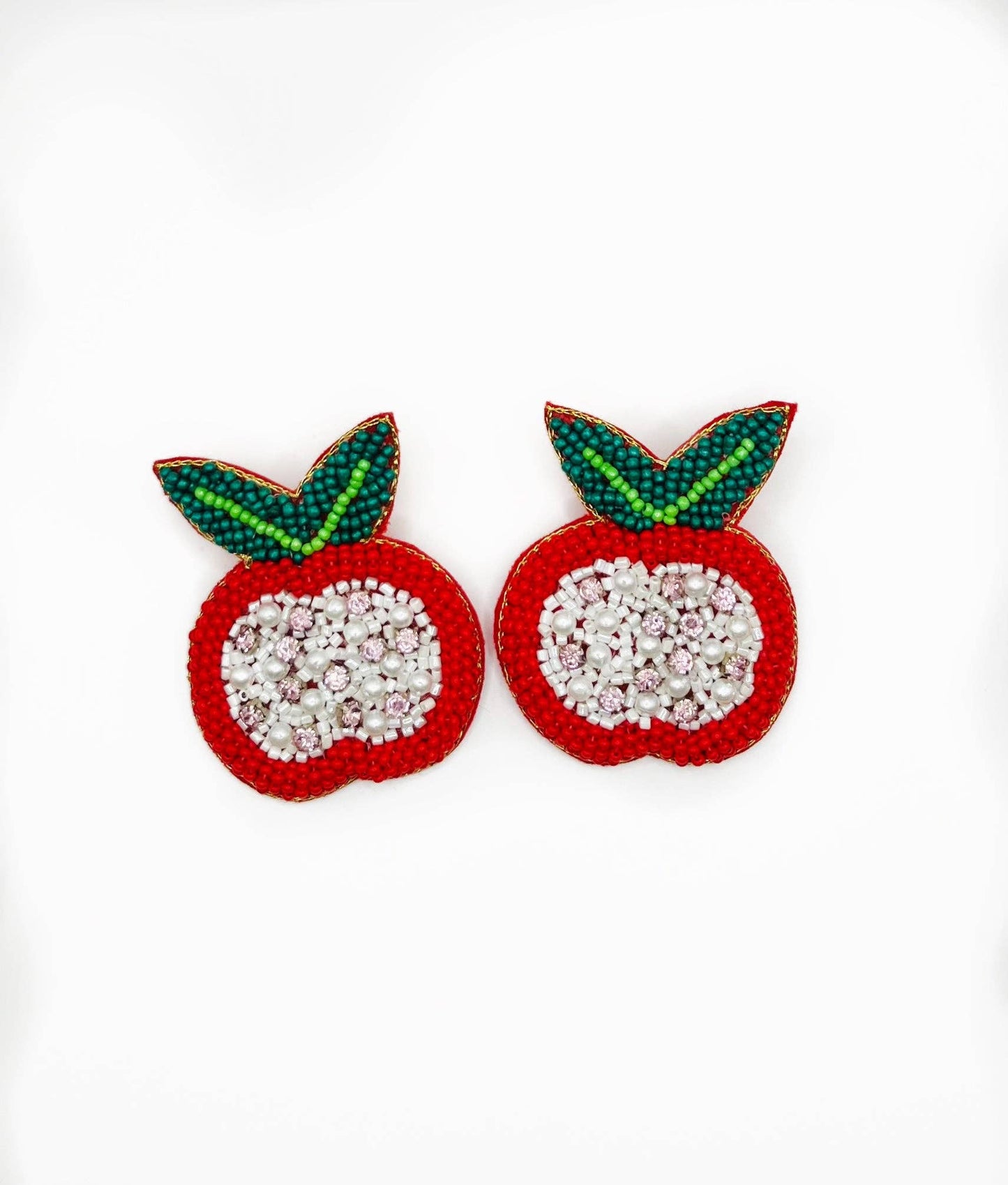 Red Apple Beaded Statement Earrings Back to School Teacher