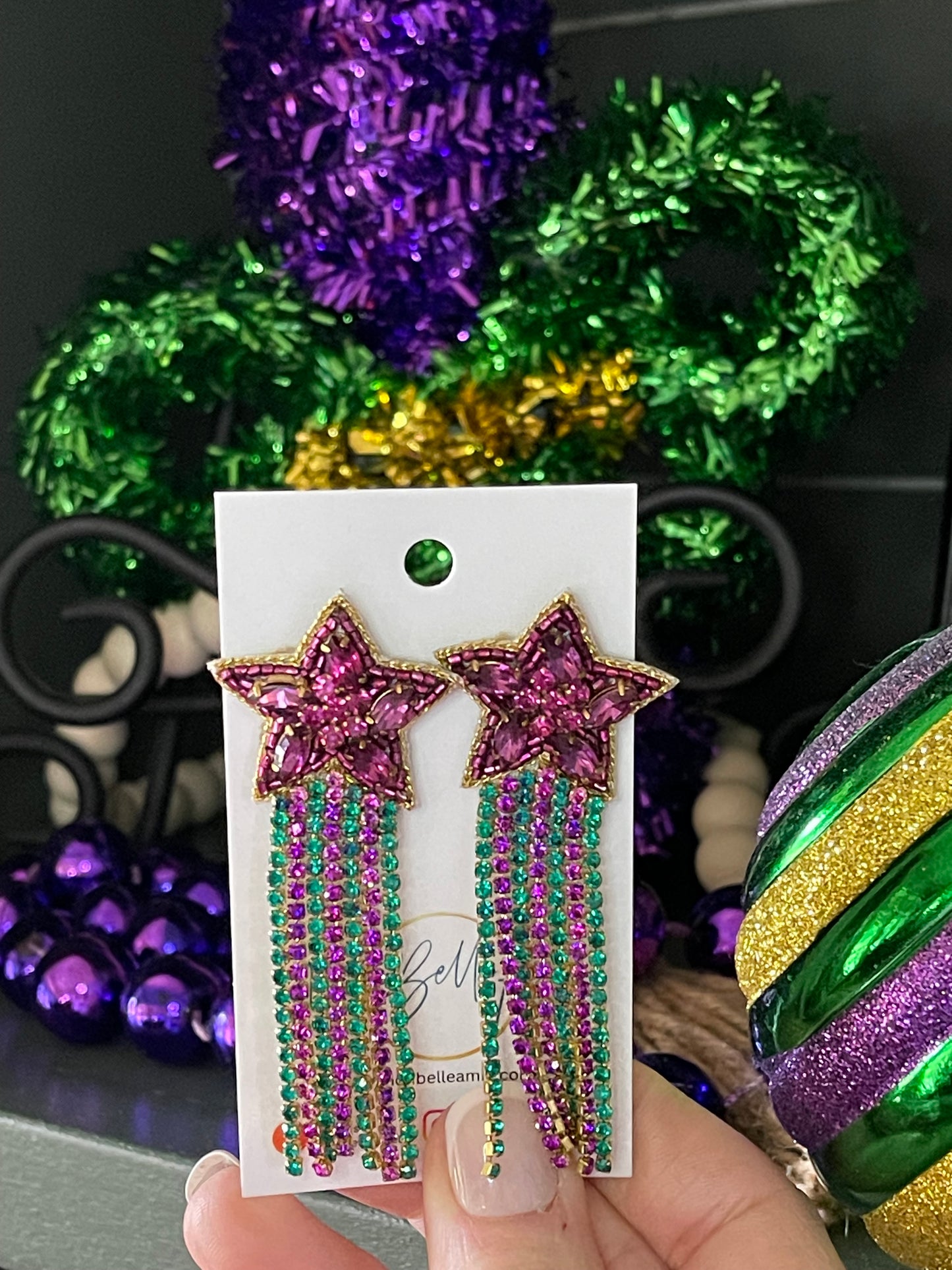 Mardi Gras Star Dangle Earrings