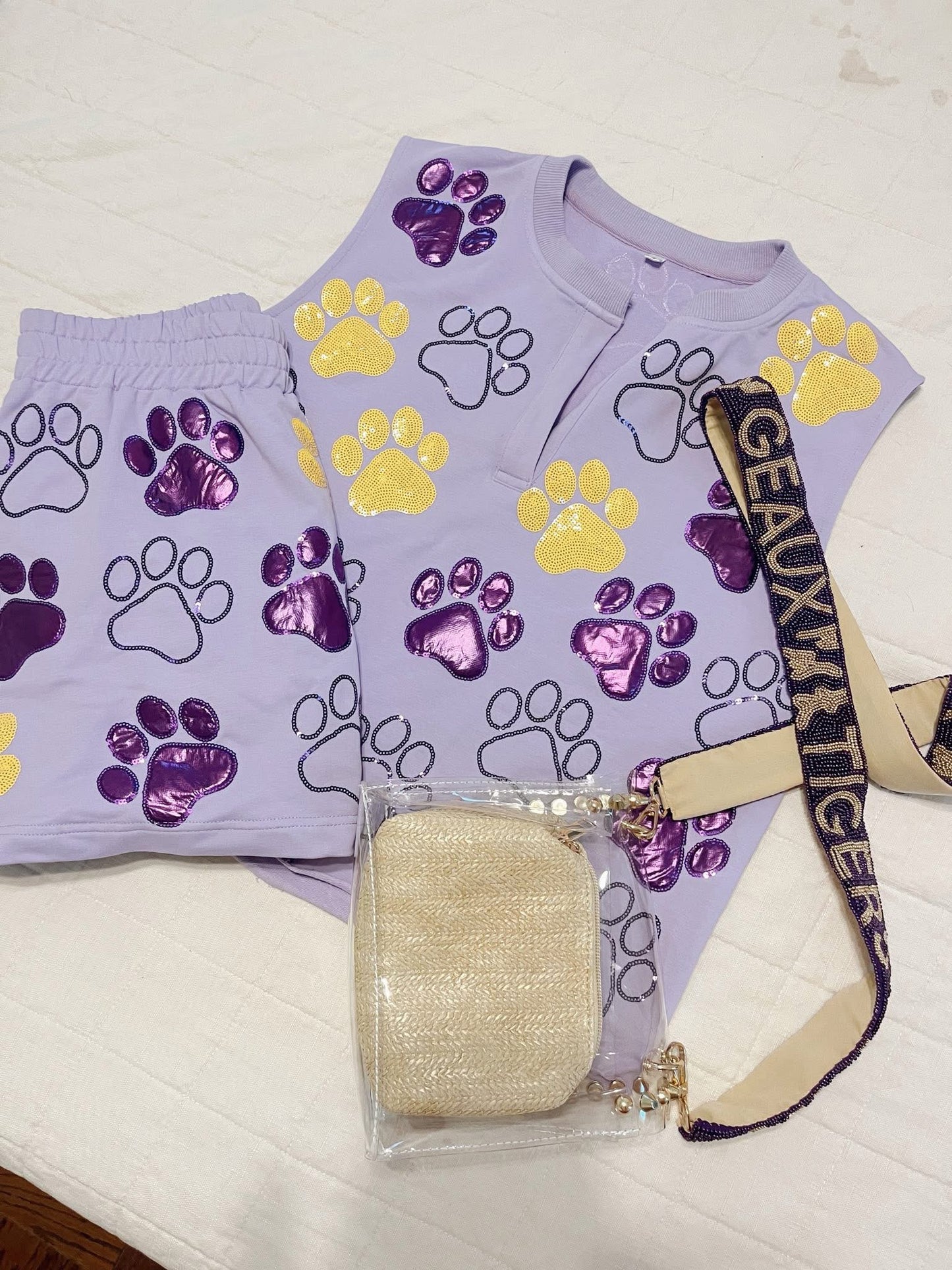 Purple and Yellow Paw Print Skort