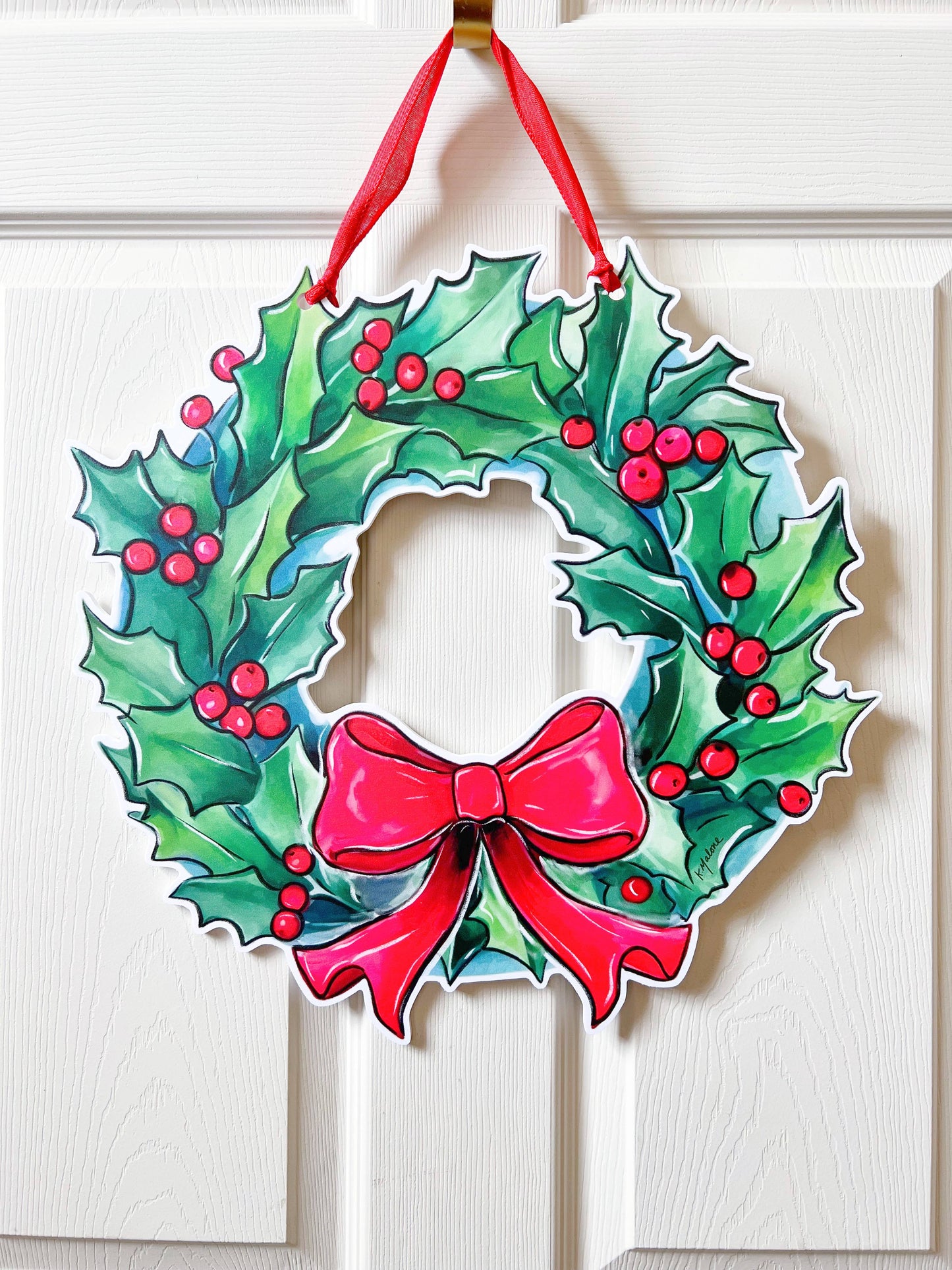 Holly Holiday Wreath Door Hanger - Christmas Outdoor Decor