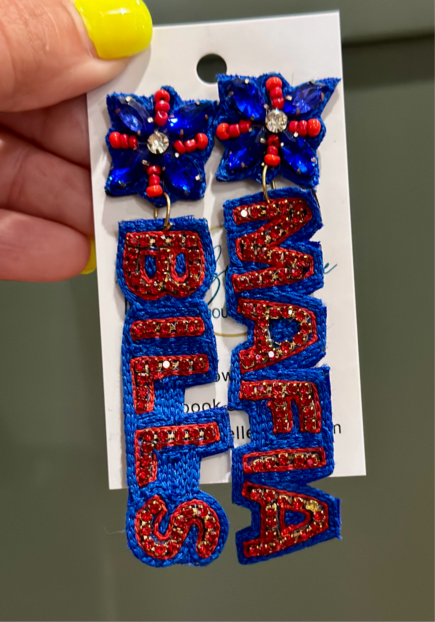 Stitched and Jeweled Bills Mafia Earrings
