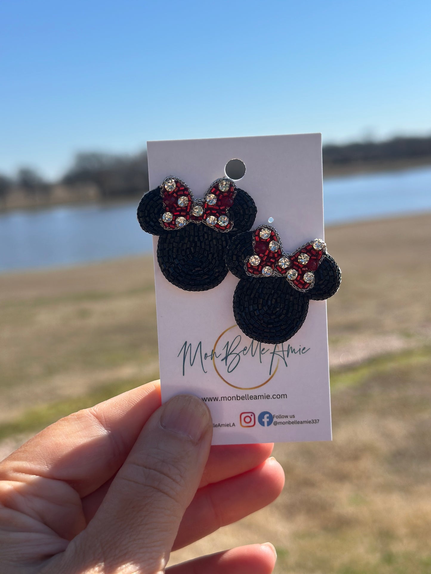 Red Polka Bow Stud Earrings