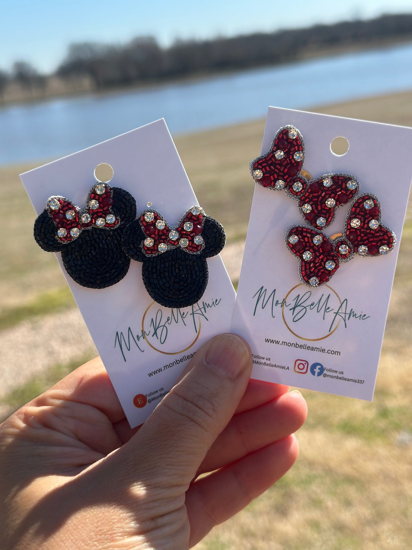 Red Polka Bow Stud Earrings