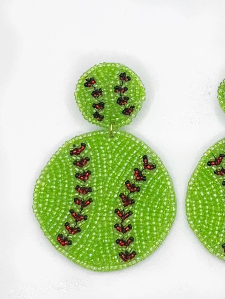 Beaded Softball Earrings, sports, tailgate fashion, game day, handmade earrings