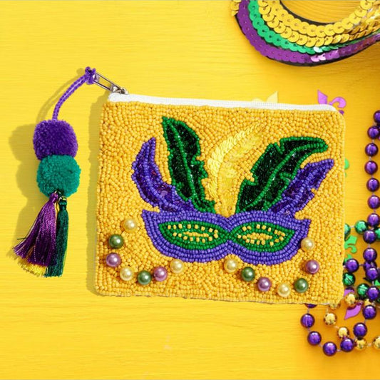Mardi Gras Mask Seed Bead Coin Purse/Pouch