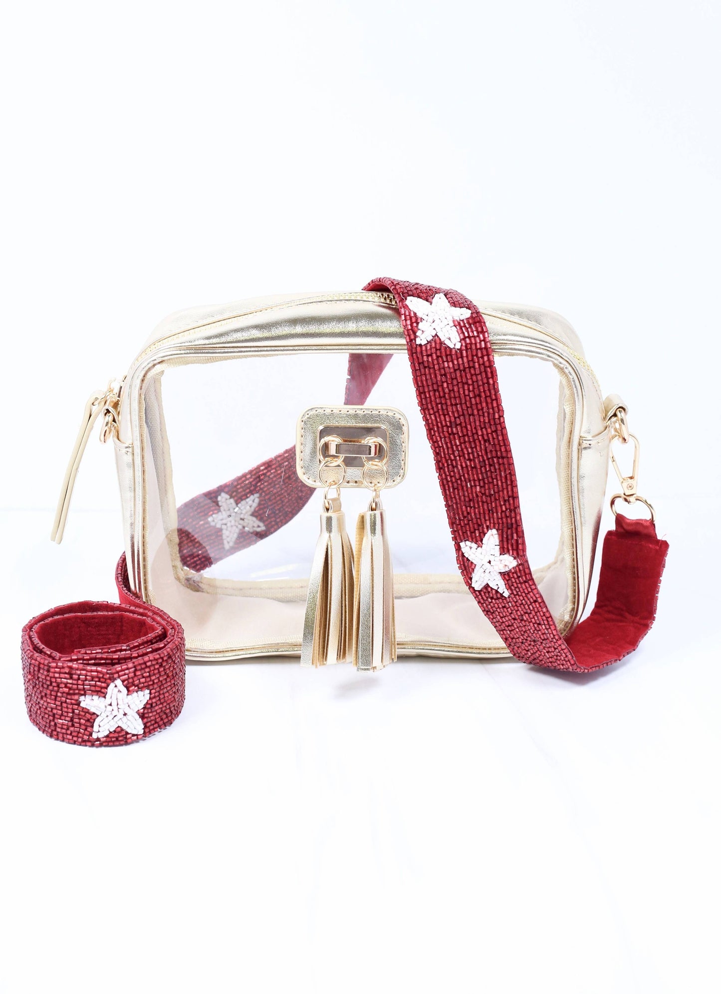 Star Beaded Crossbody Strap DARK RED WHITE
