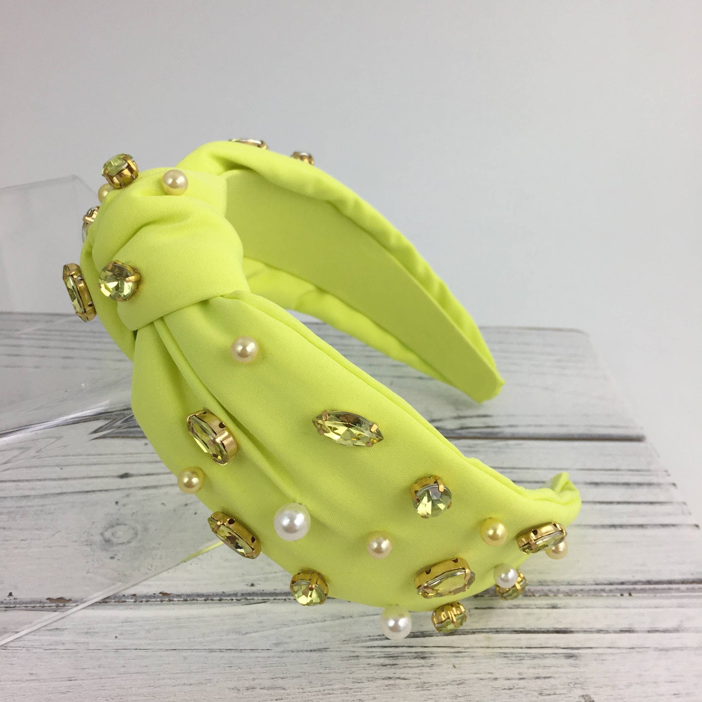 Yellow stone/pearl fashion knot headband