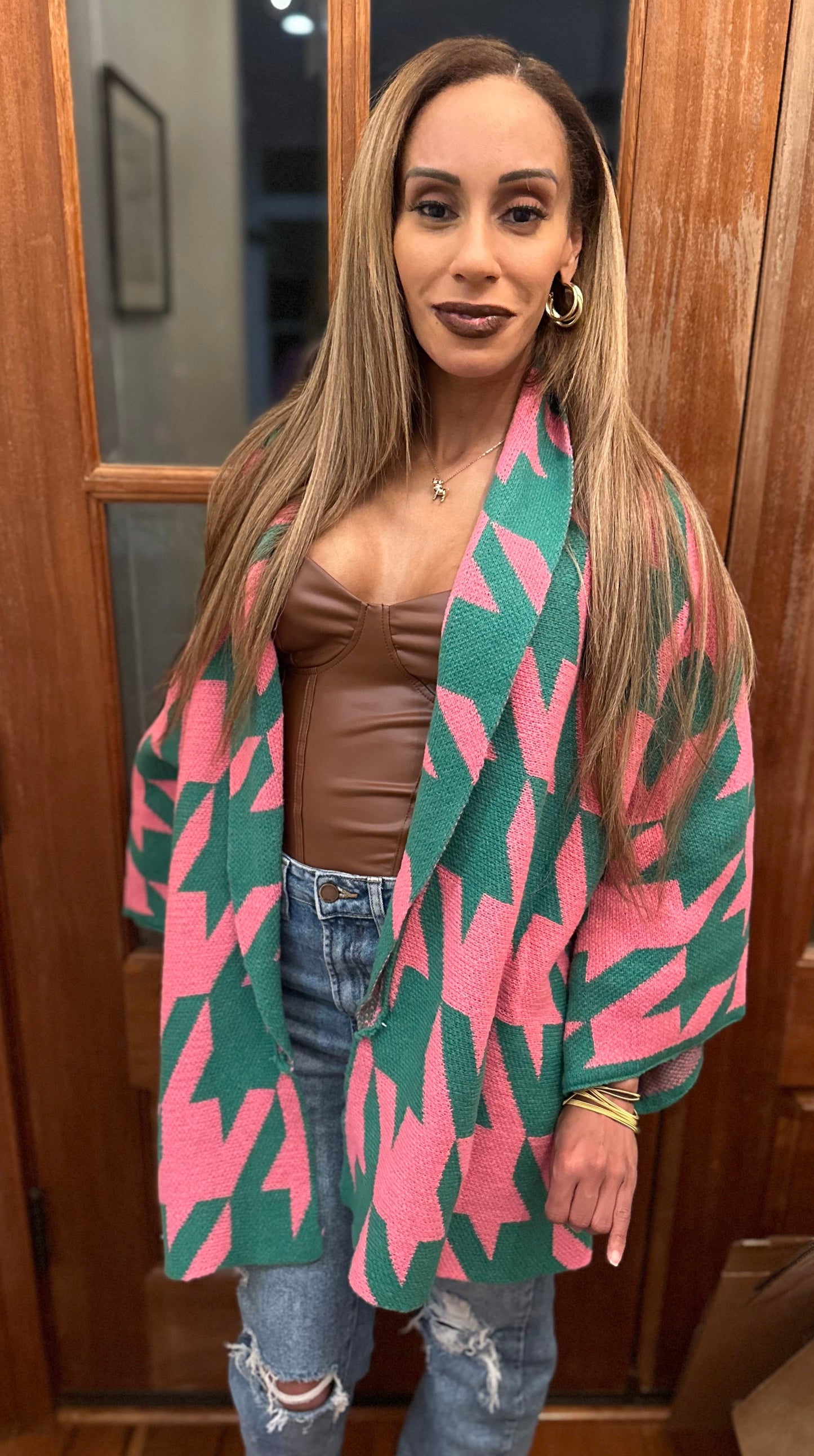 Cardigan: Pink and Green