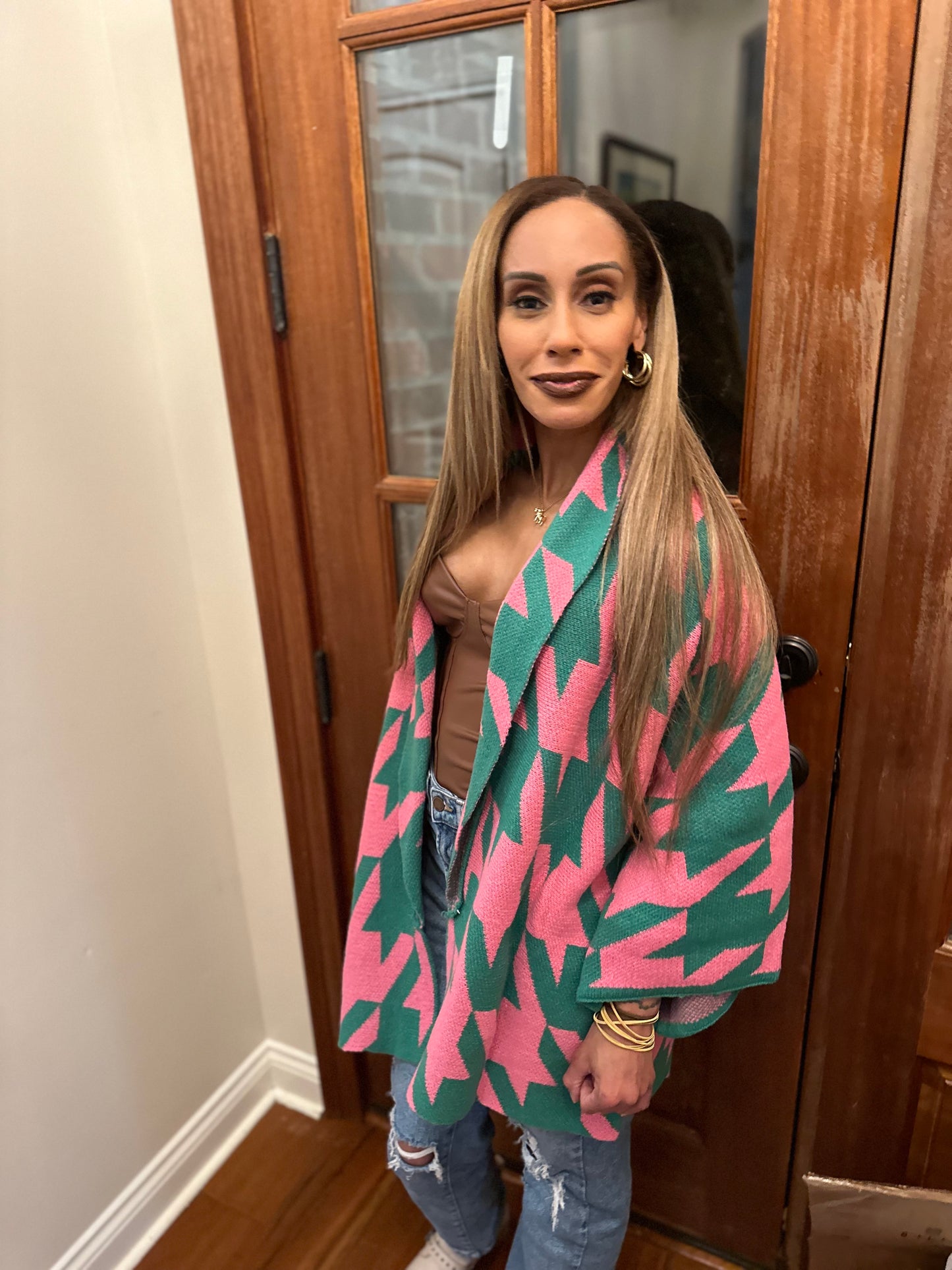 Cardigan: Pink and Green