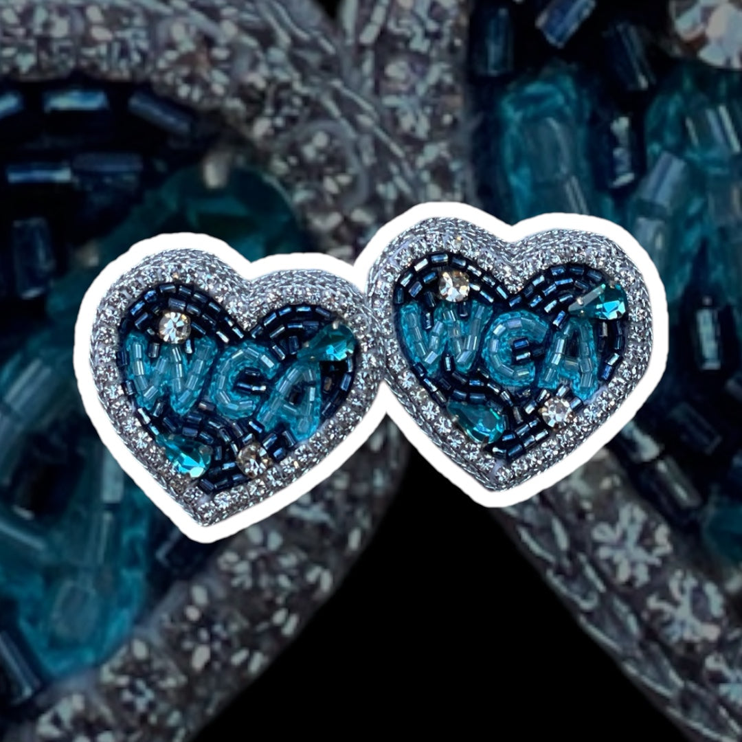 WCA Heart Shaped Beaded and Jeweled Stud Earrings