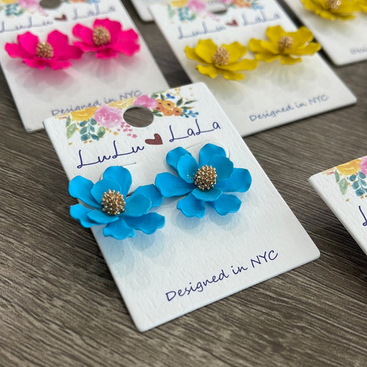 Hot Pink Flower Stud Earrings