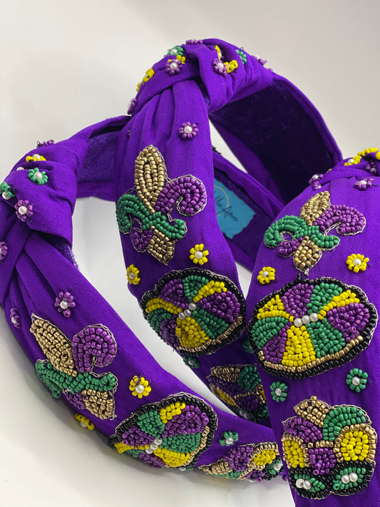 Purple Mardi Gras King Cake knot headband