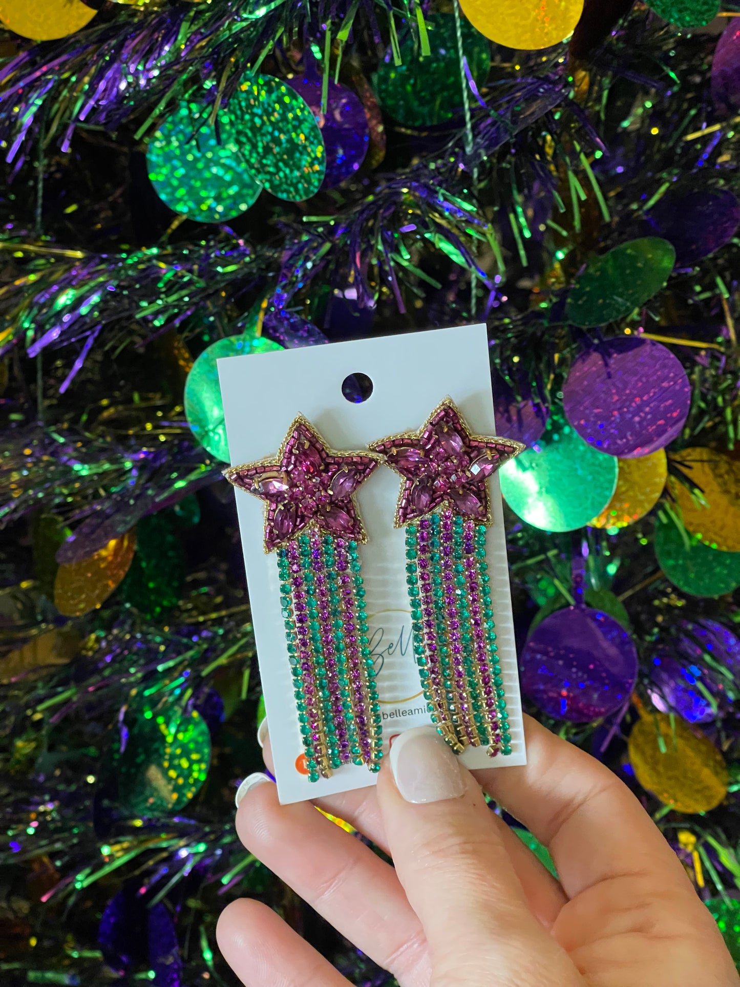 Mardi Gras Star Dangle Earrings
