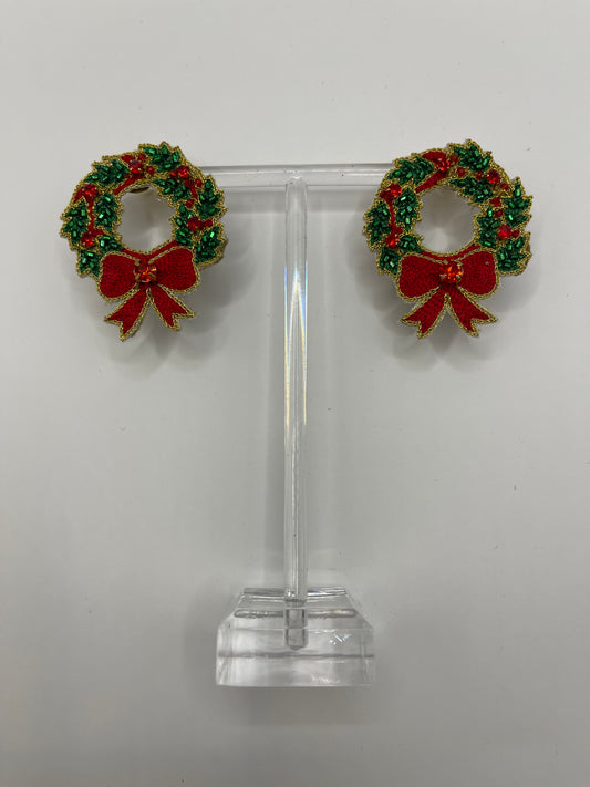 Oversized Jeweled Wreaths with Bow Stud Earrings
